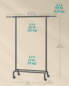 Cuier stander Negru Songmics 126x40x157 cm - Img 6