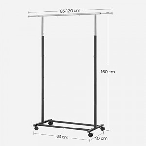 Cuier stender, Songmics, Negru, 120x40x160 cm - Img 5