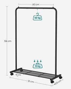 Cuier stender, Songmics, Negru, 90.5x40.5x158 cm - Img 5