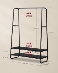 Cuier Vasagle Negru 100x45x160 cm - Img 5