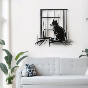Decoratiune de perete din metal, Caten, Negru, 0.2x50x50 cm - Img 2