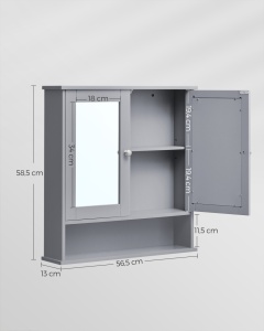 Dulap baie cu oglinda, Luca, Gri deschis, 56.5x58.5x13 cm - Img 4