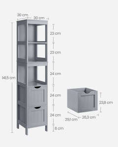 Dulap baie Vasagle Gri 30x30x141.5 cm - Img 6