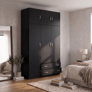 Dulap cu 3 usi Alvia, Maro inchis, 150x51x240 cm - Img 2