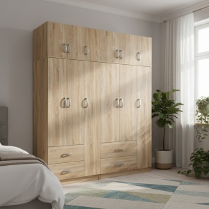 Dulap cu 6 usi, Athos, V15, Stejar, 180x42x240 cm