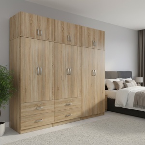 Dulap cu 6 usi, Athos, V29, Stejar, 240x42x240 cm