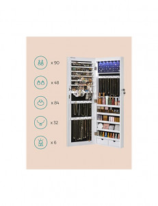 Dulap de bijuterii cu oglinda, Songmics, JJC99WT, Alb, 9,3 x 37 x 107 cm - Img 4