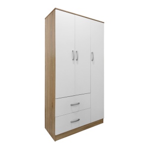 Dulap haine cu 3 usi si sertare Lego Alb Maro 90x42x180 cm