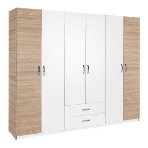 Dulap haine cu 6 usi si sertare Dormie Alb 206x52x213 cm
