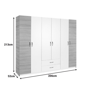 Dulap haine cu 6 usi si sertare Dormie Alb 206x52x213 cm - Img 6