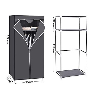 Dulap pentru haine, Songmics, Gri, 75x45x160 cm - Img 5