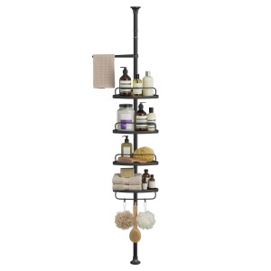 Etajera coltar fara prindere in perete, inaltime reglabila, Parson, Negru, 35x25x305 cm