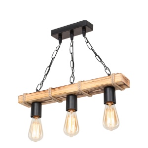 Lustra cu trei lumini PWL-1027, E27 natural-negru 48.5x10x47 cm