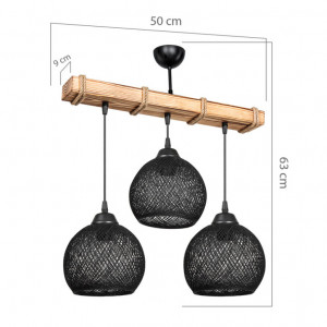 Lustra cu trei lumini PWL-1120, E27 negru-natural, 50x20x63 cm - Img 3