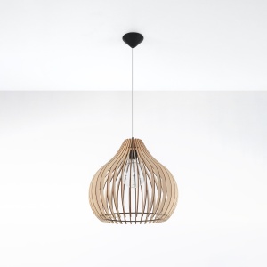 Lustra suspendata Aprilla din lemn, Natural 40x40x110 cm - Img 2