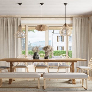 Lustra suspendata Elza din lemn, Natural 41x41x110 cm - Img 6