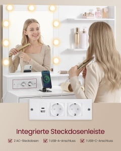 Masa de toaleta cu LED, Kailyn, Vasagle, Alb, 169.2x90x145.6 cm - Img 5