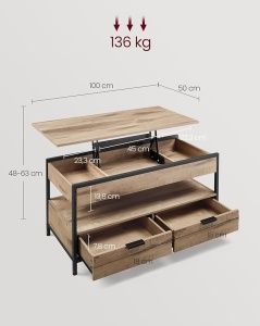Masuta de cafea extensibila Vasagle Maro 100x50x48 cm - Img 3