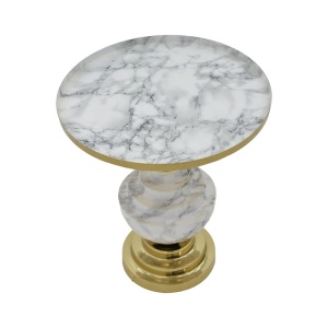 Masuta laterala Cogent marmura gri si metal auriu 41x41x44 cm - Img 2
