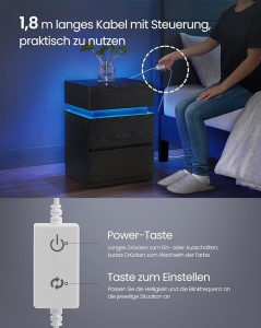 Noptiera cu LED Vasagle Negru 40x35x55 cm - Img 7