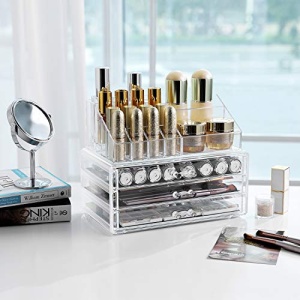 Organizator cosmetice machiaj, Songmics, Transparent, 23.8x15.3x18.8 cm - Img 3