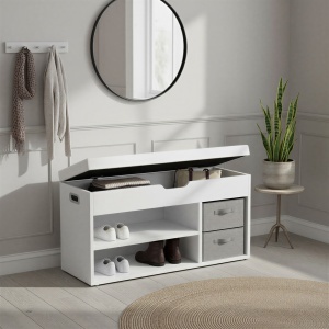 Pantofar tip banca cu depozitare Vasagle Alb 80x30.3x44 cm - Img 4