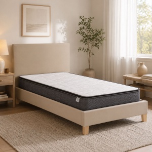 Pat cu saltea, Nevil Perfecto, Pako, Ecru 107x213x88 cm