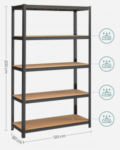 Raft Songmics, 5 rafturi, 60 x 120 x 200 cm, Black, GLR060B01 - Img 9