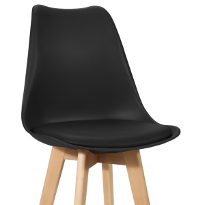 Scaun bar Gaston negru plastic PP si piele ecologica PU cu picioare din lemn natural 56x48.5x104 cm - Img 4
