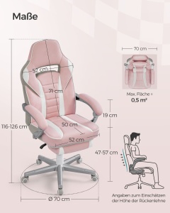 Scaun birou Songmics Roz 65.5x70.9x129.7 cm - Img 7