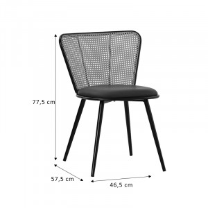Scaun Daniele plastic ratan bej - material textil bej - metal culoare lemn natural 46.5x57.5x77.5cm - Img 9