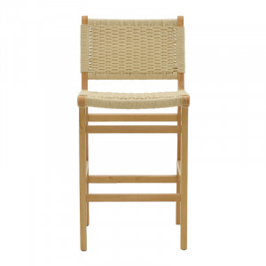 Scaun de bar Julien lemn de arbore de cauciuc culoare lemn natural - funie culoare lemn naturala 45x46x95cm - Img 4