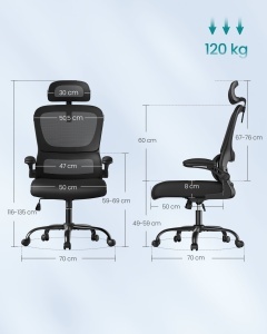 Scaun de birou Songmics Negru 64.5x71.5x121.5 cm - Img 3