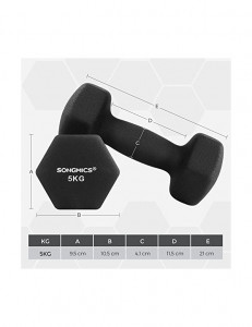 Set 2 gantere, Songmics, 2 x 5 Kg, Anti alunecare, Negru - Img 5