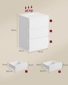 Set 2 noptiere Alb Vasagle 40x35x59 cm - Img 6