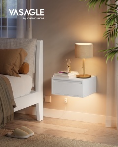 Set 2 noptiere suspendate cu LED, Kailyn, Alb, 40x35x18 cm