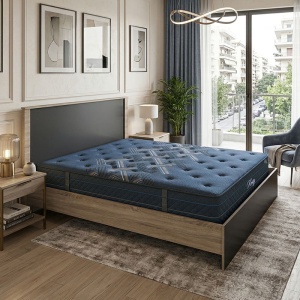 Set 2 piese Cadru de pat si Saltea Athos-Resty, Gri, 206.5x170x96 cm