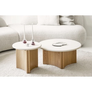 Set 2 piese Masute de cafea Motril, Alb, 80x80x45 cm