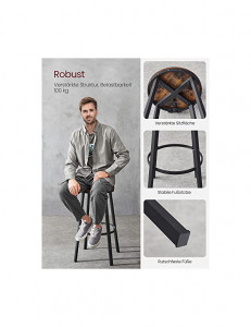 Set 2 scaune bar Vasagle, 73 cm, LBC026B01V1, Maro Rustic - Img 2