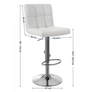Set 2 scaune de bar, Songmics, Alb, 38x44.5x(95-115) cm - Img 3