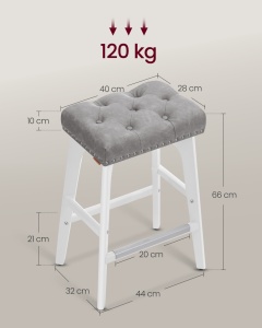 Set 2 scaune de bar Vasagle Gri 44x32x66 cm - Img 6