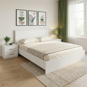 Set 3 buc. dormitor cadru pat si noptiere, Athos, Alb, 170x206.5x96 cm