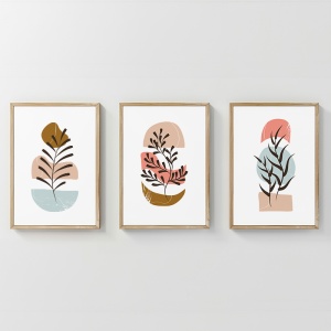 Set 3 buc. tablouri cu rama, Thera, Multicolor, 33x1.5x48 cm