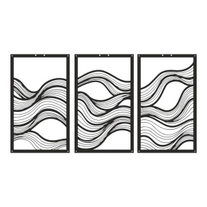 Set 3 bucati Decoratiune de perete din metal, Ocena, Negru, 0.2x30x50 cm