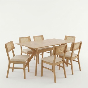 Set 7 bucati masa si scaune dining, Raffles, Natural, 90x150x76 cm - Img 2