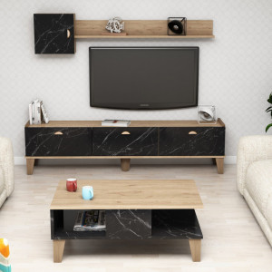 Set Comoda TV si Masuta de Cafea Living SumerG5030 Oak-Marble - Img 2
