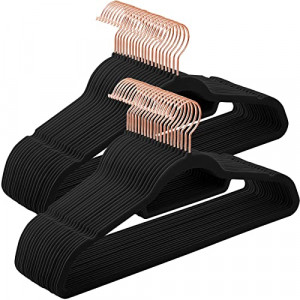 Set de 50 umerase de catifea, Songmics, Negru-Roz, 42.7x0.6x22 cm - Img 2
