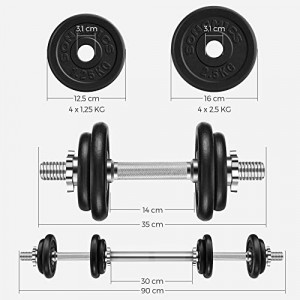 Set gantera modulara 2 x 10 kg, Songmics, Negru, 35x16x16 cm - Img 5