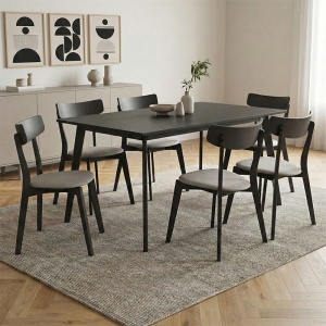 Set Masa si Scaune Benson-Toto 7 Piese Gri Rustic 150x90x75 cm