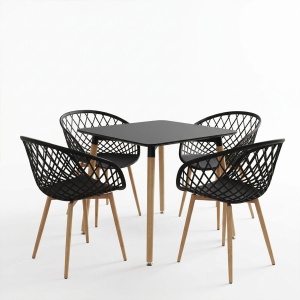 Set masa si scaune dining, 5 buc, Ezra, Negru, 80x80x76 cm - Img 2